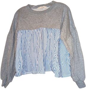 Soft FLEECE + POPLIN Vanilla Sky Pullover Top EVERYDAY Fall Casual Comfort M